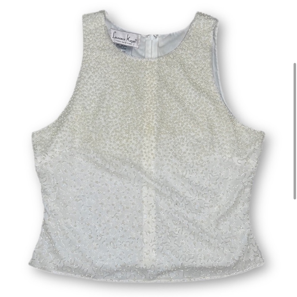 Laurence Kazar White Beaded Top